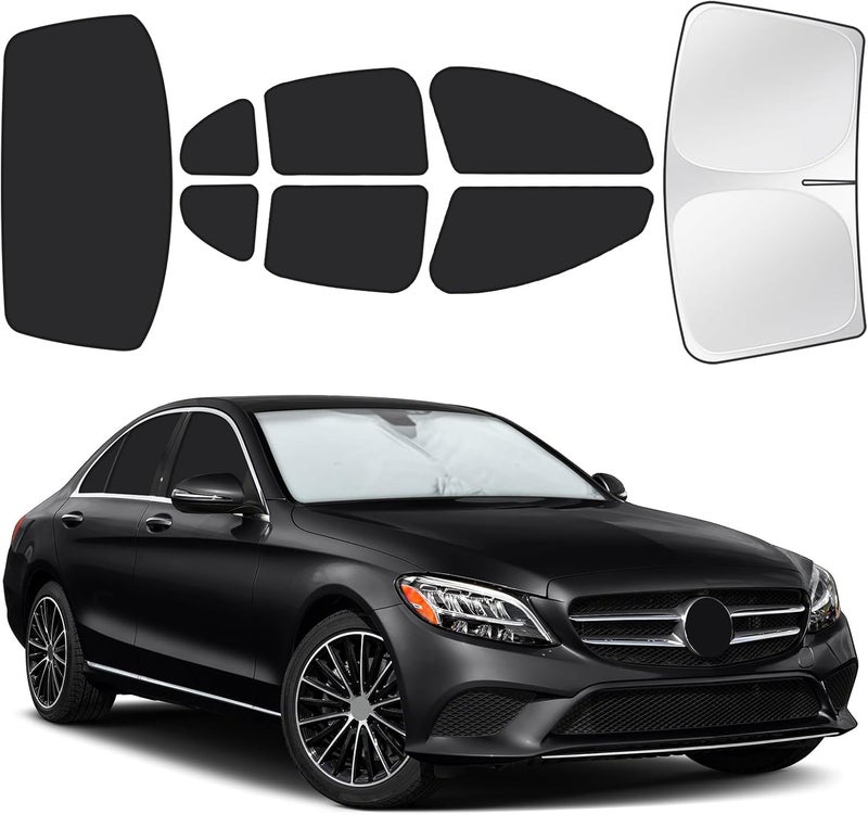 JASVIC for Mercedes-Benz C-Class 2014-2021 Car Window Shades, 8pcs Privacy Sun Shade Set for Front Windshield Side and Rear Windows, Full Window Covers Keeps Vehicle Cool for Camping Napping - Image 1